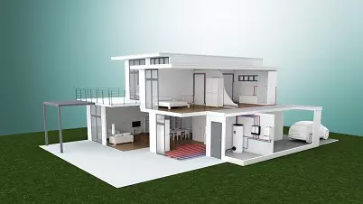 przekrój domu z kotłem gazowym