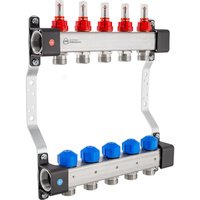 Rozdzielacz InoxFlow z zaworami do siłowników i przepływomierzami (seria UFS) - 6 obwodów