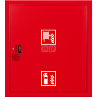 Hydrant DN 33 wnękowy z miejscem na gaśnicę pod zwijadłem, wąż 20 m, ocynk fasada, zamek patent, RAL 3000