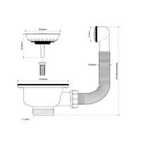 Spust zlewozmywakowy 11/2"x113mm z sitkiem wyciąganym ze stali nierdzewnej, przelew okrągły