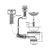 Spust zlewozmywakowy 11/2"x113mm z mechanizmem automatycznym, przelew horyzontalny