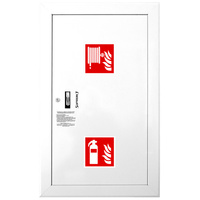 Hydrant DN 52 wnękowy z koszem, 850x500x200 mm, z miejscem na gaśnicę, wąż 2x15 m, zamek patent, RAL 9003