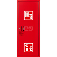 Hydrant DN 33 zawieszany boczny z miejscem na gaśnicę, wąż 20 m, ocynk fasada, zamek patent, RAL 3000 prawy