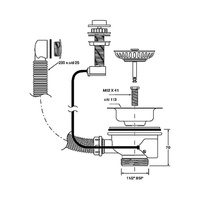 Spust zlewozmywakowy 11/2"x70mm z mechanizmem automatycznym, przelew okrągły