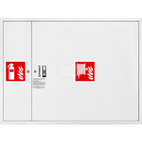 Hydrant DN 33 zawieszany z miejscem na gaśnicę obok zwijadła, wąż 30 m, ocynk fasada, zamek patent, RAL 9003