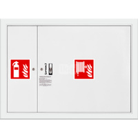 Hydrant DN 25 wnękowy z miejscem na gaśnicę obok zwijadła, wąż 30 m, zamek patent, RAL 9003