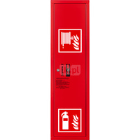 Hydrant DN 52 zawieszany boczny ze zwijadłem, z miejscem na gaśnicę, wąż 20 m, zamek patent, RAL 3000 prawy