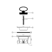 Spust zlewozmywakowy 11/2"x40mm z sitem ze stali nierdzewnej i korkiem gumowym z uchwytem