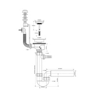 Syfon zlew.rurowy 3,5"x50mm z podłą.do pralki lub zmywarki, spust z mech.automatycznym, przelew
