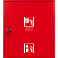 Hydrant DN 33 zawieszany z miejscem na gaśnice pod zwijadłem, wąż 30 m, ocynk fasada, zamek patent RAL 3000