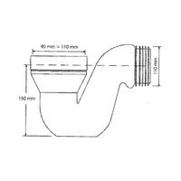 Przyłącze kanalizacyjne z zasyfonowaniem L-150 mm, wejście 90-110mm,wyjście 110mm tzw. Tureckie